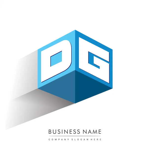 Brief Logo Zeshoekige Vorm Blauwe Achtergrond Kubus Logo Met Letterontwerp — Stockvector