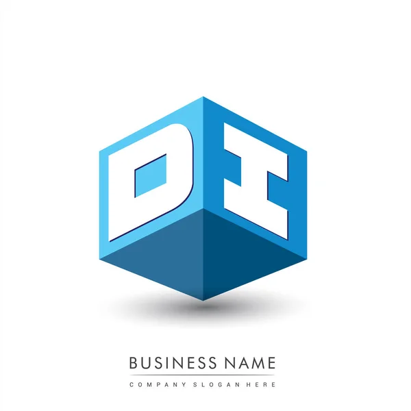 Buchstabe Logo Sechseckform Und Blauem Hintergrund Würfellogo Mit Buchstabendesign Für — Stockvektor