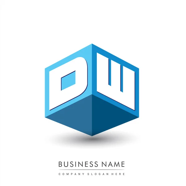 Letra Logotipo Forma Hexágono Fundo Azul Logotipo Cubo Com Design — Vetor de Stock