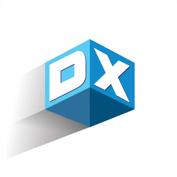 Logo Letter Forma Esagono Sfondo Blu Logo Cubo Con Lettera — Vettoriale Stock