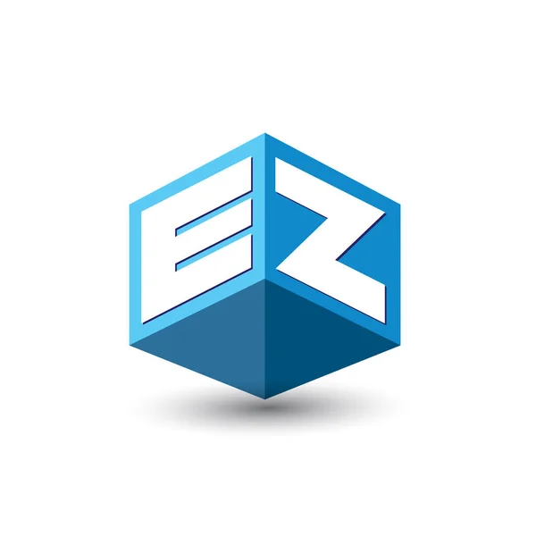 字母Ez六边形和蓝色背景标识 立方体标识和字母设计用于公司标识 — 图库矢量图片