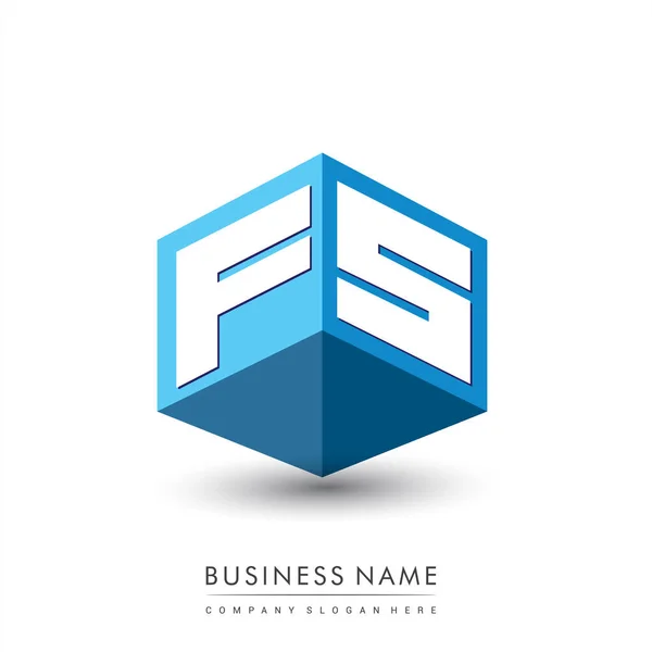 Logotipo Letra Forma Hexágono Fondo Azul Logotipo Cubo Con Diseño — Vector de stock