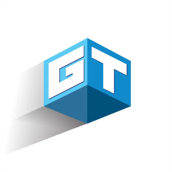 六边形和蓝色背景的字母Gt标识 带有公司标识字母设计的立方体标识 — 图库矢量图片