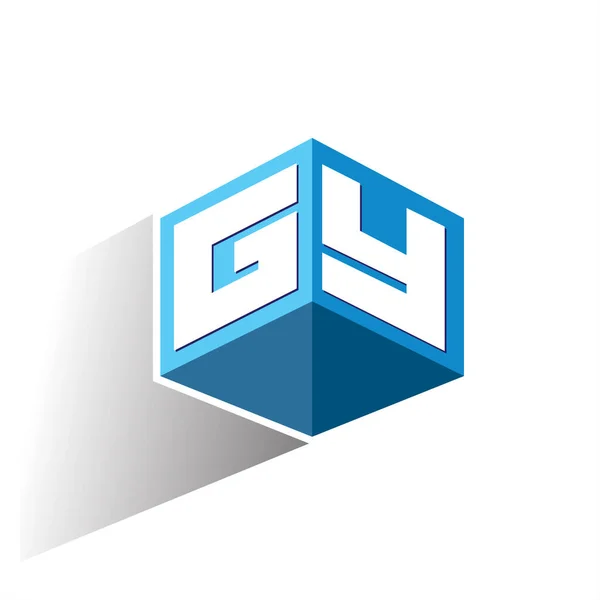 字母Gy六边形标识 蓝色背景 立方体标识 公司标识字母设计 — 图库矢量图片