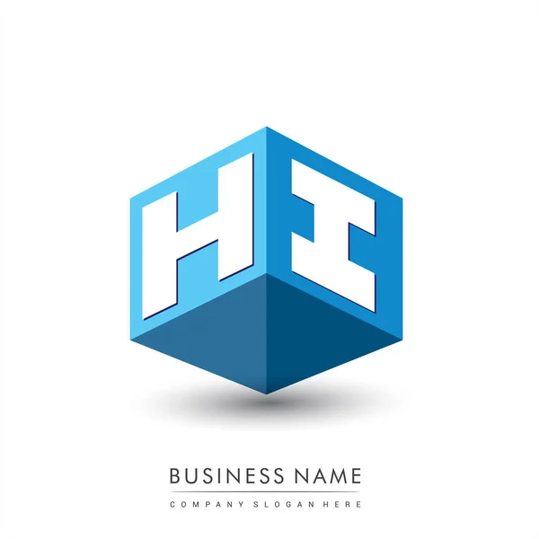 Schriftzug Logo Sechseckform Und Blauem Hintergrund Würfellogo Mit Buchstabendesign Für — Stockvektor
