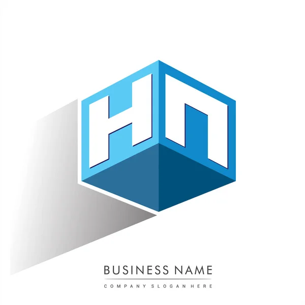 Carta Logotipo Forma Hexágono Fundo Azul Logotipo Cubo Com Design —  Vetores de Stock