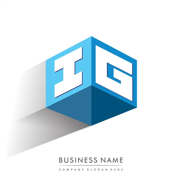 Altıgen Şekilli Mavi Arkaplanlı Logosu Şirket Kimliği Için Harf Tasarımlı — Stok Vektör
