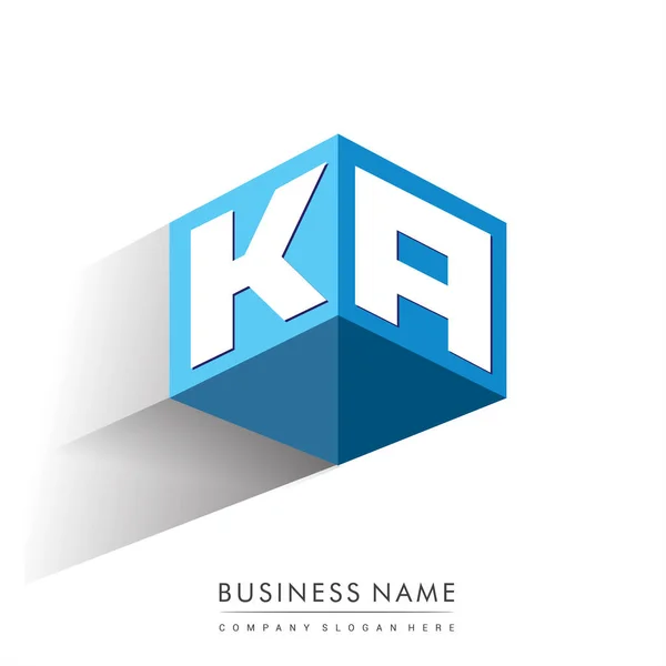 Letra Logotipo Forma Hexágono Fondo Azul Logotipo Cubo Con Diseño — Vector de stock