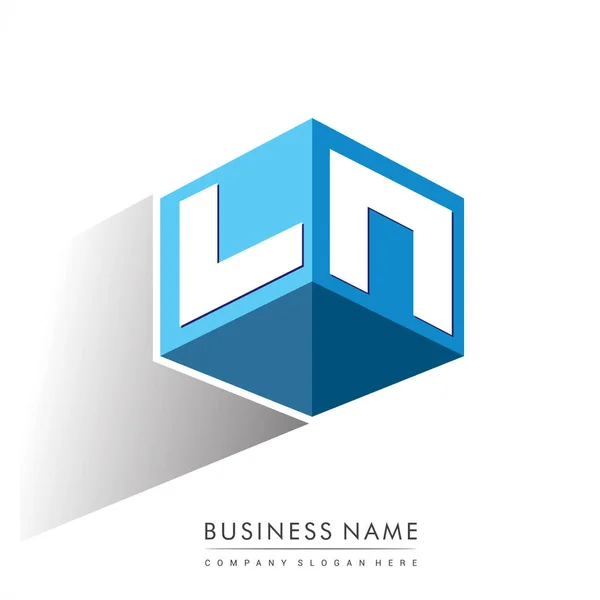 Lettre Logo Forme Hexagone Fond Bleu Logo Cube Avec Conception — Image vectorielle