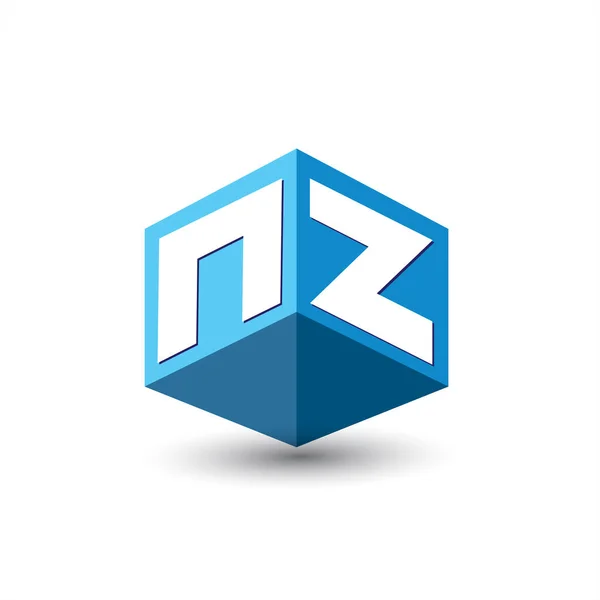 Lettera Logo Forma Esagono Sfondo Blu Logo Cubo Con Lettera — Vettoriale Stock