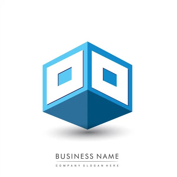 Lettre Logo Forme Hexagone Fond Bleu Logo Cube Avec Conception — Image vectorielle