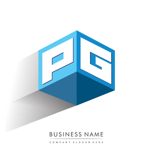 Letter Logo Zeshoekige Vorm Blauwe Achtergrond Kubus Logo Met Letter — Stockvector