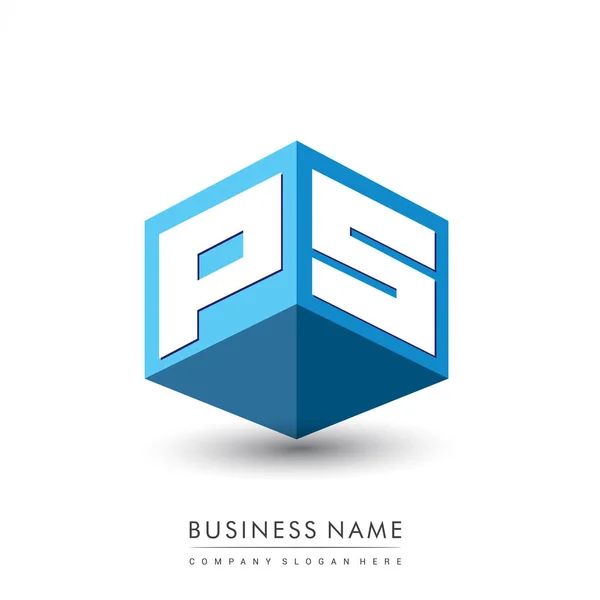 Letter Logo Zeshoekige Vorm Blauwe Achtergrond Kubus Logo Met Letterontwerp — Stockvector