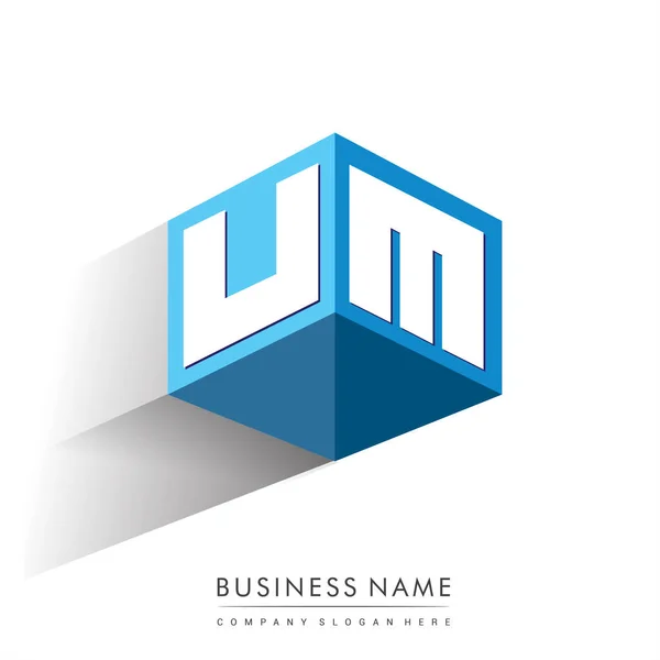 Letter Logo Zeshoekige Vorm Blauwe Achtergrond Kubus Logo Met Letterontwerp — Stockvector