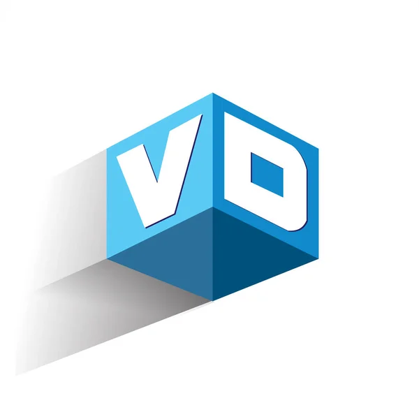 Carta Logotipo Forma Hexágono Fundo Azul Logotipo Cubo Com Design — Vetor de Stock