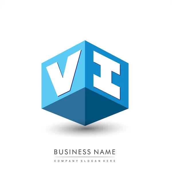 Logotipo Letra Forma Hexágono Fondo Azul Logotipo Cubo Con Diseño — Vector de stock