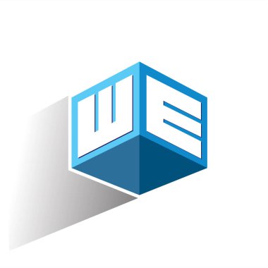 Altıgen şekilli ve mavi arkaplan şeklinde logo, şirket kimliği için harf tasarımlı küp logosu.