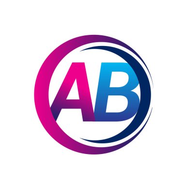 İlk harf logosu AB şirketi daire ve swoosh tasarımında mavi ve morumsu renkte. İş ve şirket kimliği için vektör logosu.