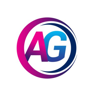 İlk harf AG şirketi daire ve swoosh tasarımında mavi ve morumsu renkte. İş ve şirket kimliği için vektör logosu.
