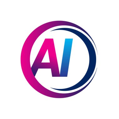 İlk harf logosu AI şirketi daire ve swoosh tasarımında mavi ve morumsu renkte. İş ve şirket kimliği için vektör logosu.