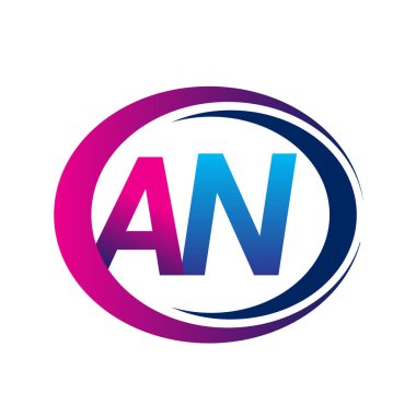 İlk harf olarak An şirketi mavi ve morumsu renkte daireler çiziyor. İş ve şirket kimliği için vektör logosu.