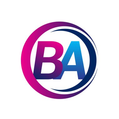 İlk harf logosu BA şirketinin daire ve desenli mavi ve morumsu rengi. İş ve şirket kimliği için vektör logosu.