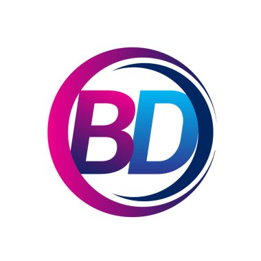 İlk harf logosu BD şirketi daire ve swoosh tasarımında mavi ve morumsu renkte. İş ve şirket kimliği için vektör logosu.