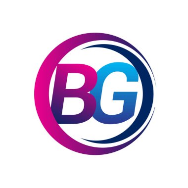 İlk harf logosu BG şirketi daire ve swoosh tasarımında mavi ve morumsu renkte. İş ve şirket kimliği için vektör logosu.