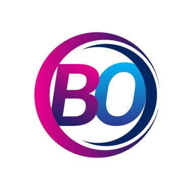İlk harf logosu BO şirketi daire ve swoosh tasarımında mavi ve morumsu renkte. İş ve şirket kimliği için vektör logosu.