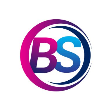 İlk harf, BS şirketinin dairesel ve eflatun dizaynlı mavi ve mor renkli logosu. İş ve şirket kimliği için vektör logosu.