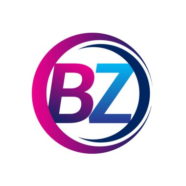 İlk harf logosu BZ şirketi daire ve swoosh tasarımında mavi ve morumsu renkte. İş ve şirket kimliği için vektör logosu.