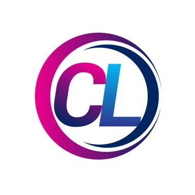 İlk harf logosu CL şirketi daire ve swoosh tasarımında mavi ve morumsu renkte. İş ve şirket kimliği için vektör logosu.