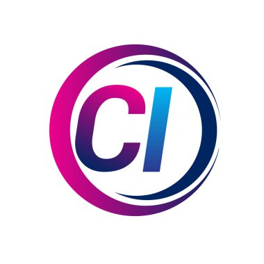 İlk harf logosu CI şirketi daire ve swoosh tasarımında mavi ve morumsu renkte. İş ve şirket kimliği için vektör logosu.