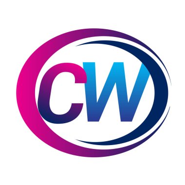 İlk harf logosu CW şirketinin dairesel ve eflatun dizaynlı mavi ve morumsu rengi. İş ve şirket kimliği için vektör logosu.