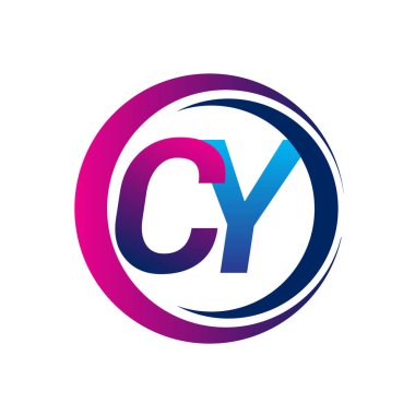 İlk harf logosu CY şirketi daire ve swoosh tasarımında mavi ve morumsu renkte. İş ve şirket kimliği için vektör logosu.