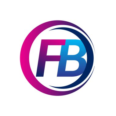 İlk harf logosu FB şirketinin daire ve swoosh tasarımında mavi ve morumsu rengi. İş ve şirket kimliği için vektör logosu.