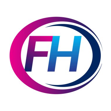 İlk harf logosu FH şirketinin dairesel ve eflatun dizaynlı mavi ve morumsu rengi. İş ve şirket kimliği için vektör logosu.