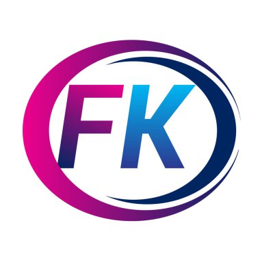 İlk harf logosu FK şirketinin dairesel ve eflatun dizaynlı mavi ve morumsu rengi. İş ve şirket kimliği için vektör logosu.