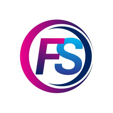 İlk harf logosu FS şirketinin dairesel ve eflatun dizaynlı mavi ve morumsu rengi. İş ve şirket kimliği için vektör logosu.