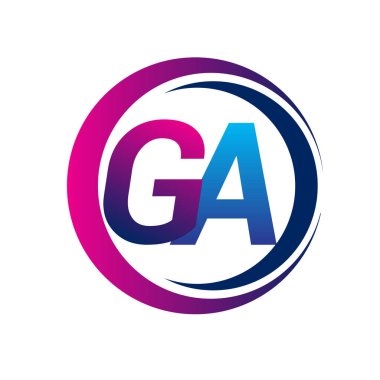 İlk harf logosu GA şirketinin dairesel ve eflatun dizaynlı mavi ve morumsu rengi. İş ve şirket kimliği için vektör logosu.