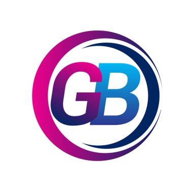 İlk harf logo GB şirketi daire ve swoosh tasarımında mavi ve morumsu renkte. İş ve şirket kimliği için vektör logosu.