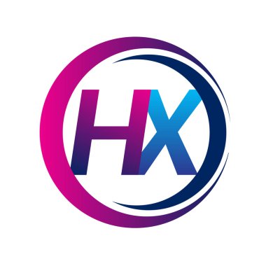 İlk harf logosu HX şirketinin dairesel ve eflatun dizaynlı mavi ve morumsu rengi. İş ve şirket kimliği için vektör logosu.