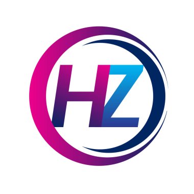 İlk harf logosu HZ şirketi daire ve swoosh tasarımında mavi ve morumsu renkte. İş ve şirket kimliği için vektör logosu.