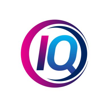 İlk harf logosu IQ şirketinin dairesel ve eflatun dizaynlı mavi ve morumsu rengi. İş ve şirket kimliği için vektör logosu.