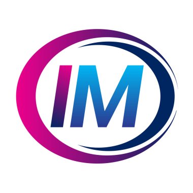 İlk harf logosu IM şirketi daire ve swoosh tasarımında mavi ve morumsu renkte. İş ve şirket kimliği için vektör logosu.