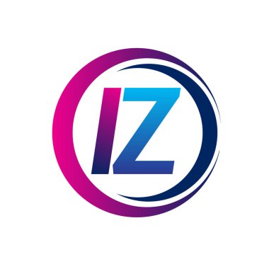 İlk harf logosu IZ şirketi daire ve swoosh tasarımında mavi ve morumsu renkte. İş ve şirket kimliği için vektör logosu.