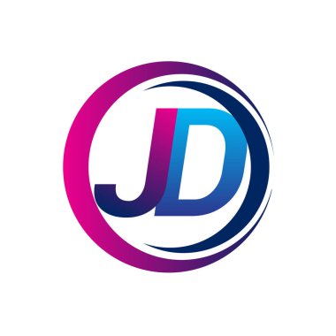 İlk harf logosu JD şirketinin dairesel ve eflatun dizaynlı mavi ve morumsu rengi. İş ve şirket kimliği için vektör logosu.