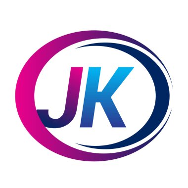 İlk harf logosu JK şirketinin dairesel ve eflatun dizaynlı mavi ve morumsu rengi. İş ve şirket kimliği için vektör logosu.