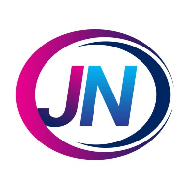 İlk harf logosu JN şirketi daire ve swoosh tasarımında mavi ve morumsu renkte. İş ve şirket kimliği için vektör logosu.