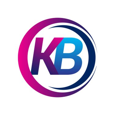 İlk harf logosu KB şirketi daire ve swoosh tasarımında mavi ve morumsu renkte. İş ve şirket kimliği için vektör logosu.